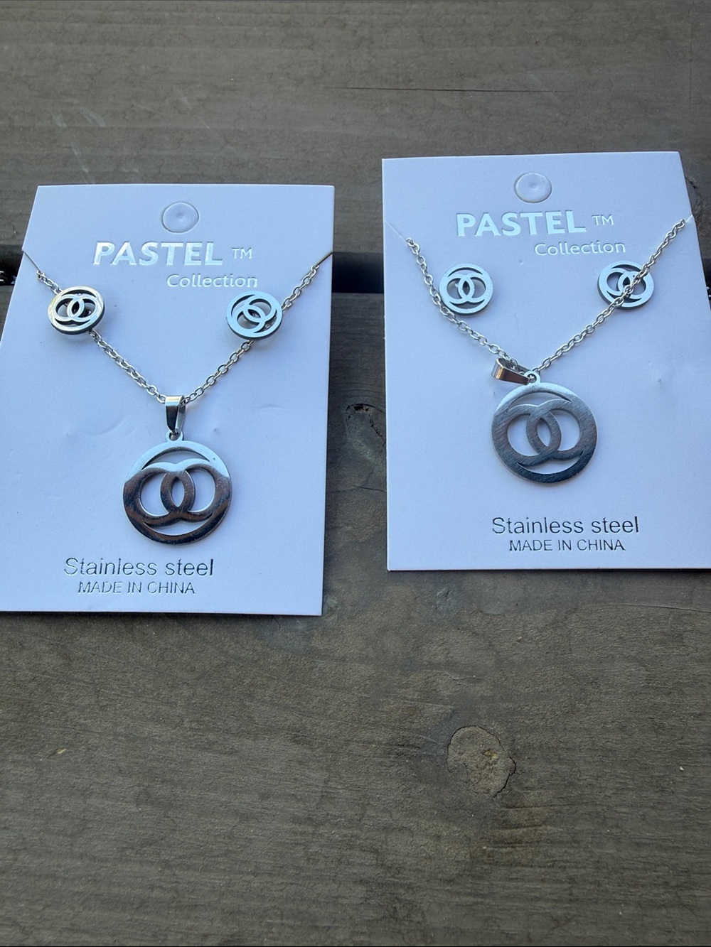 Set of 2 Pastels  Silver Interlocking Circle Necklace & Studs Set